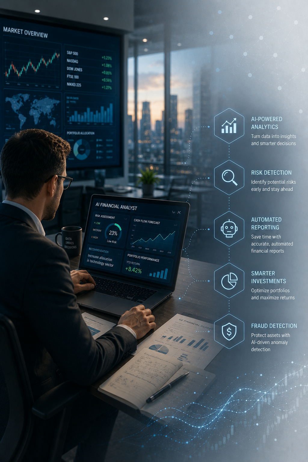 Abstract finance and technology dashboard illustration.