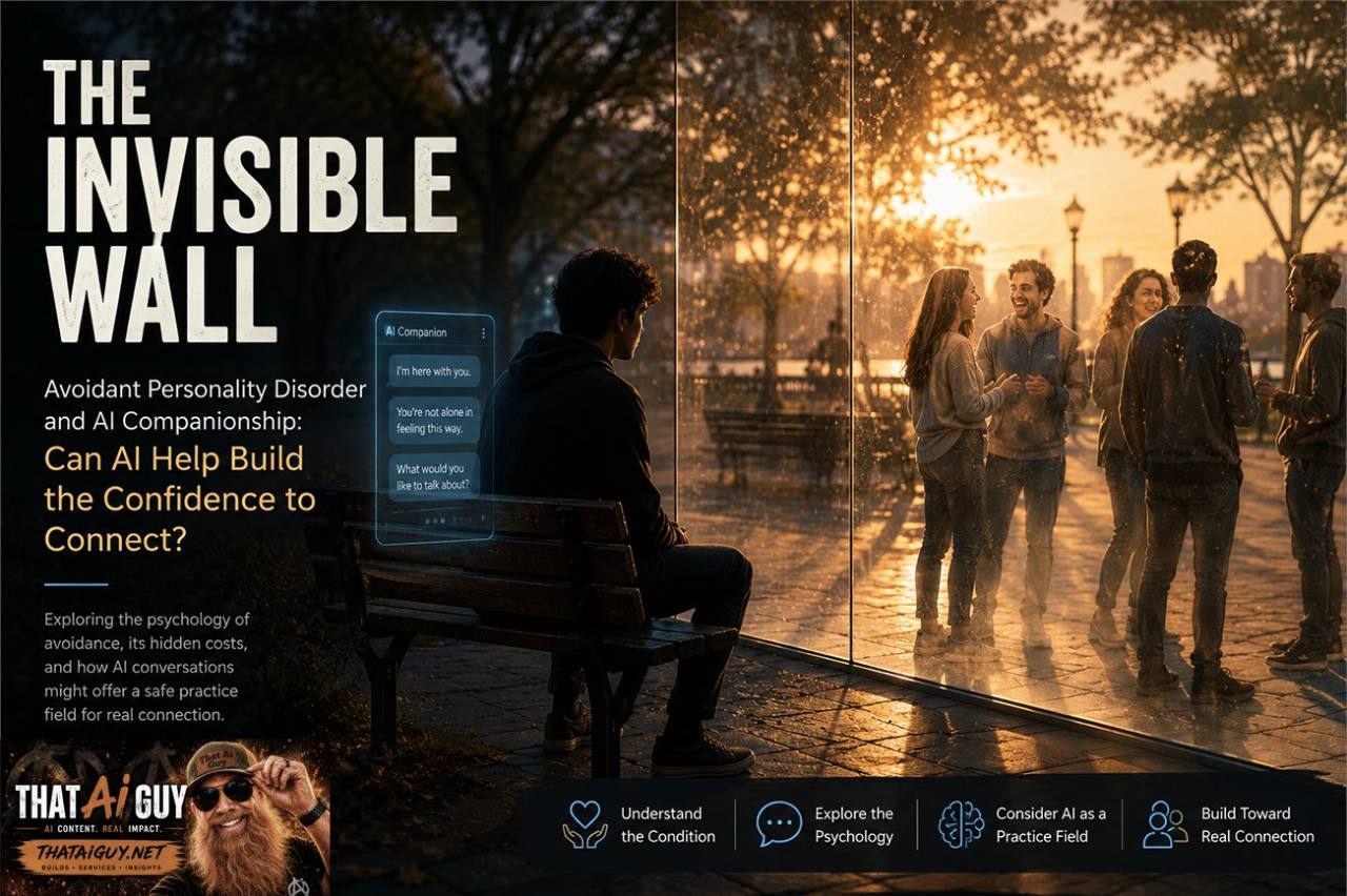 The Invisible Wall article graphic showing AI companionship as a bridge toward human connection.