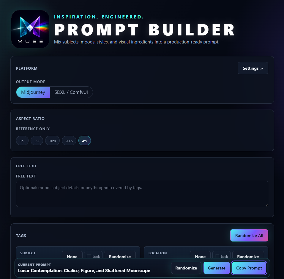 Muse prompt builder preview.